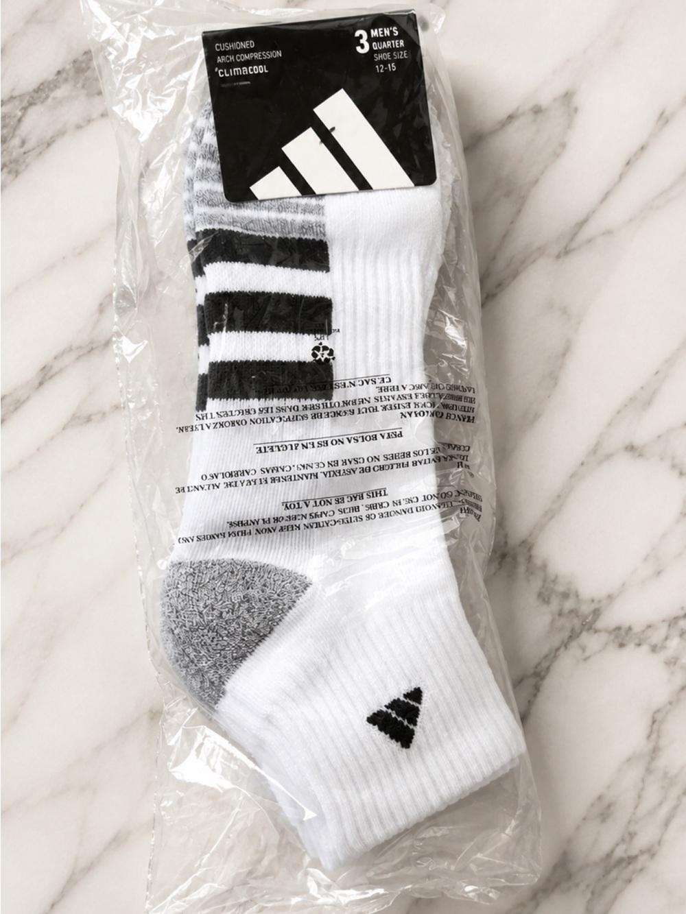 adidas Men's White and Black Athletic Quarter Socks - 3 Pack